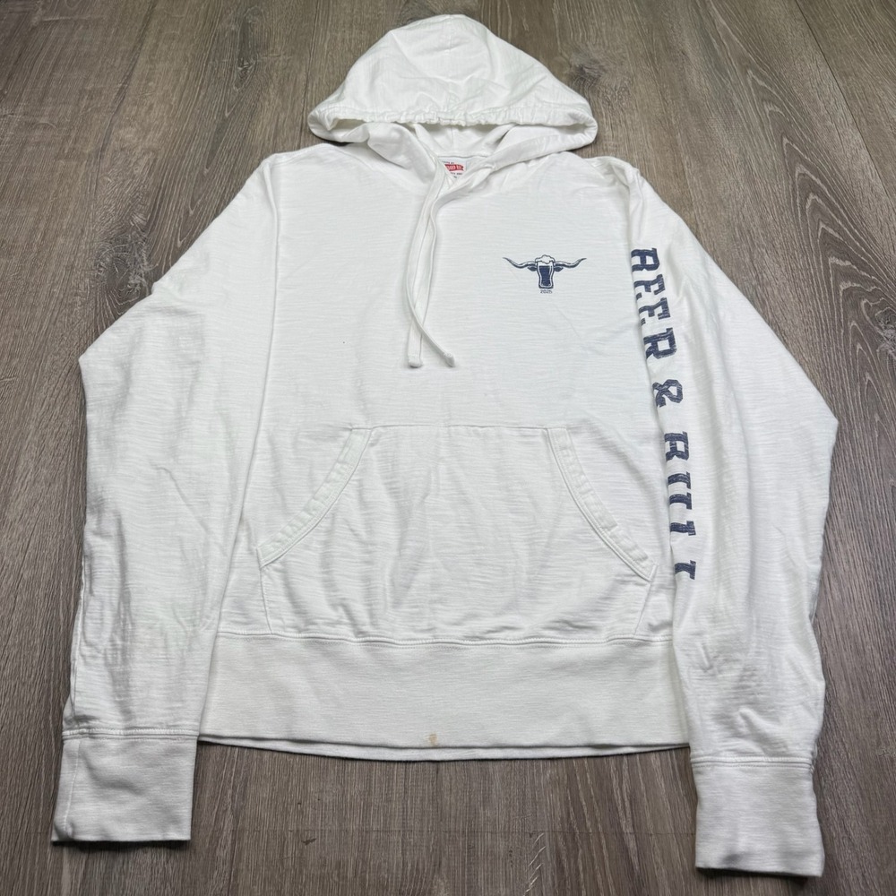 Standard Rec Mens White Longhorn Bull Skull Beer & Bull Pullover Hoodie Size M
